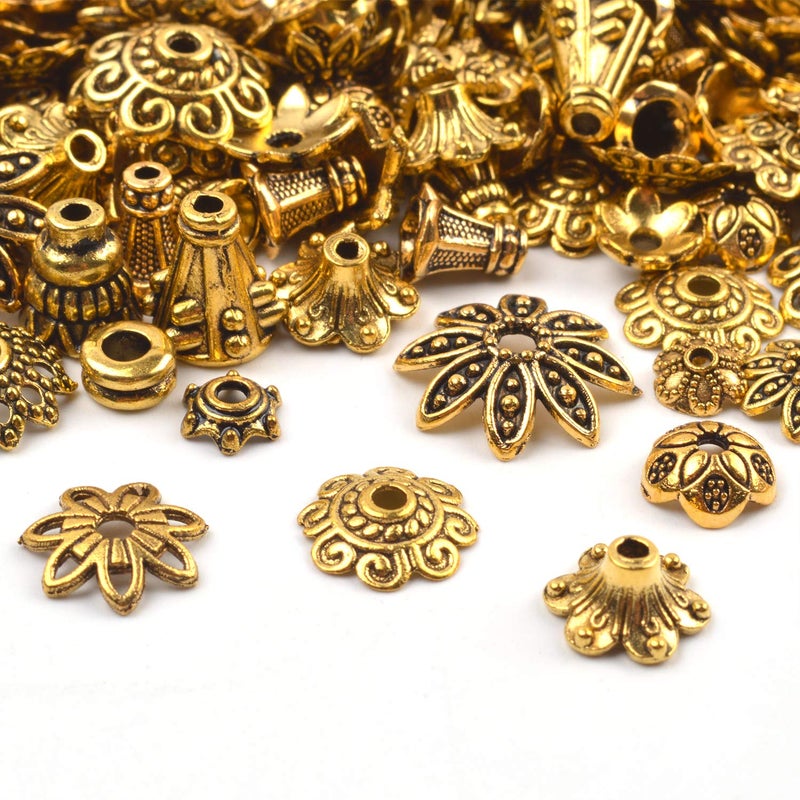 BronaGrand 100 Gram(About 250-350pcs) Bali Style Jewelry Making Metal Bead Caps Deluxe New Mix,Antique Gold - Image 5